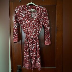 LOFT Red and White Long Sleeve Sundress